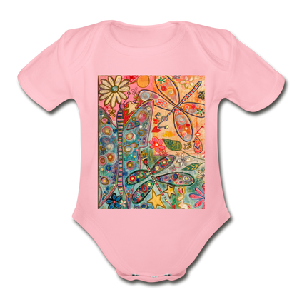 Organic Short Sleeve Baby Bodysuit - light pink