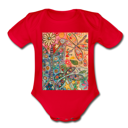 Organic Short Sleeve Baby Bodysuit - red