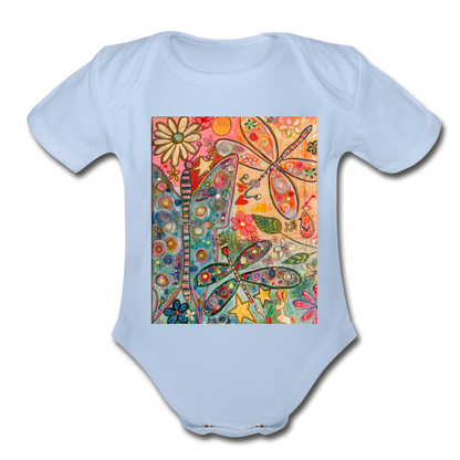 Organic Short Sleeve Baby Bodysuit - sky