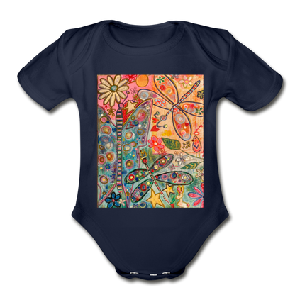 Organic Short Sleeve Baby Bodysuit - dark navy
