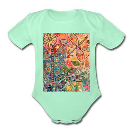 Organic Short Sleeve Baby Bodysuit - light mint