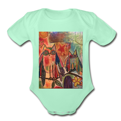 Organic Short Sleeve Baby Bodysuit - light mint