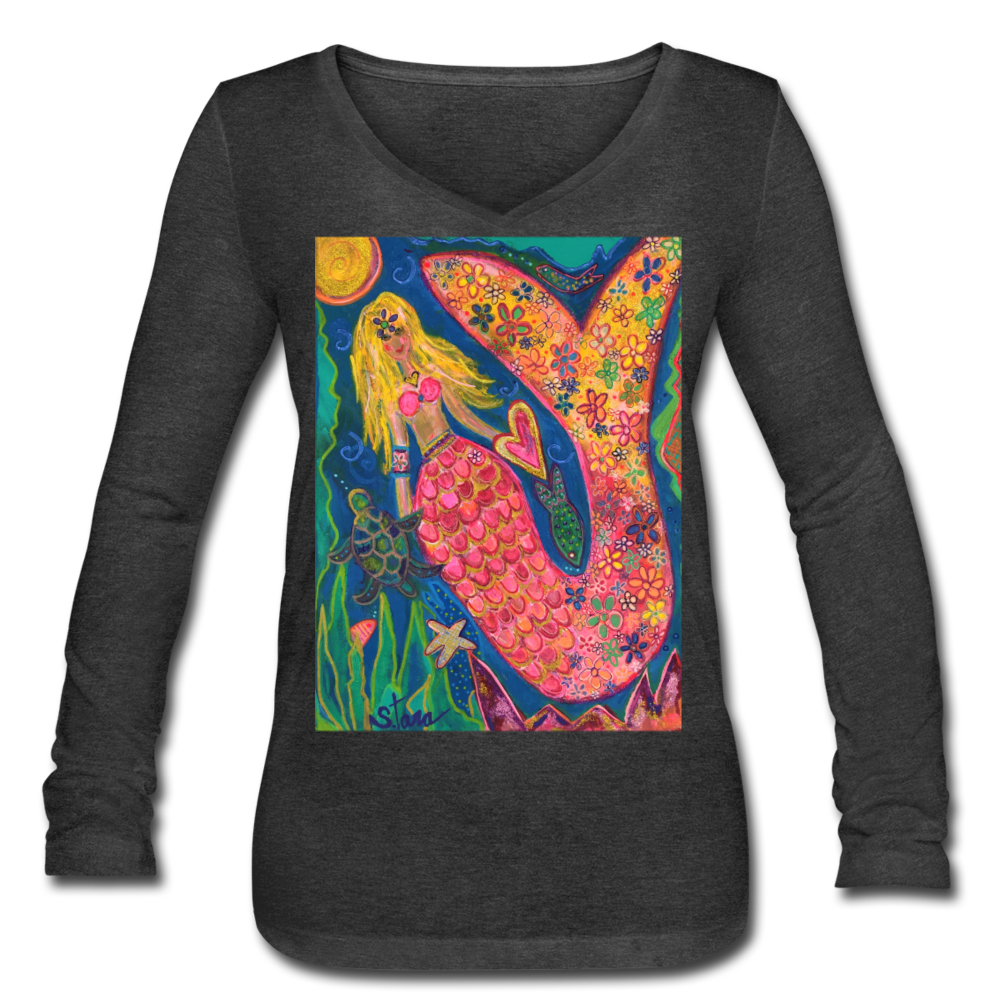 Women’s Long Sleeve  V-Neck Flowy Tee - deep heather