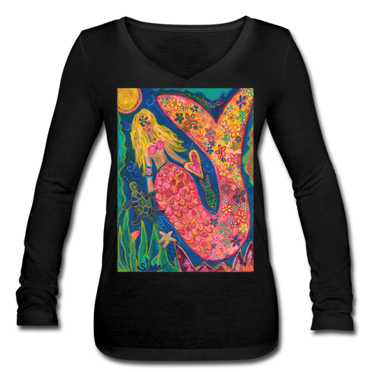 Women’s Long Sleeve  V-Neck Flowy Tee - black