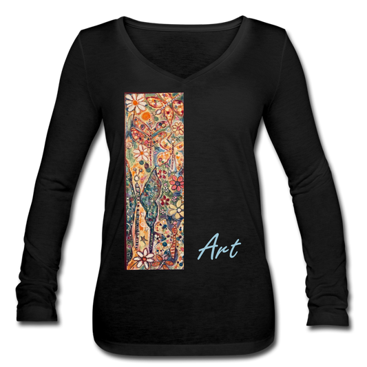 Women’s Long Sleeve  V-Neck Flowy Tee - black