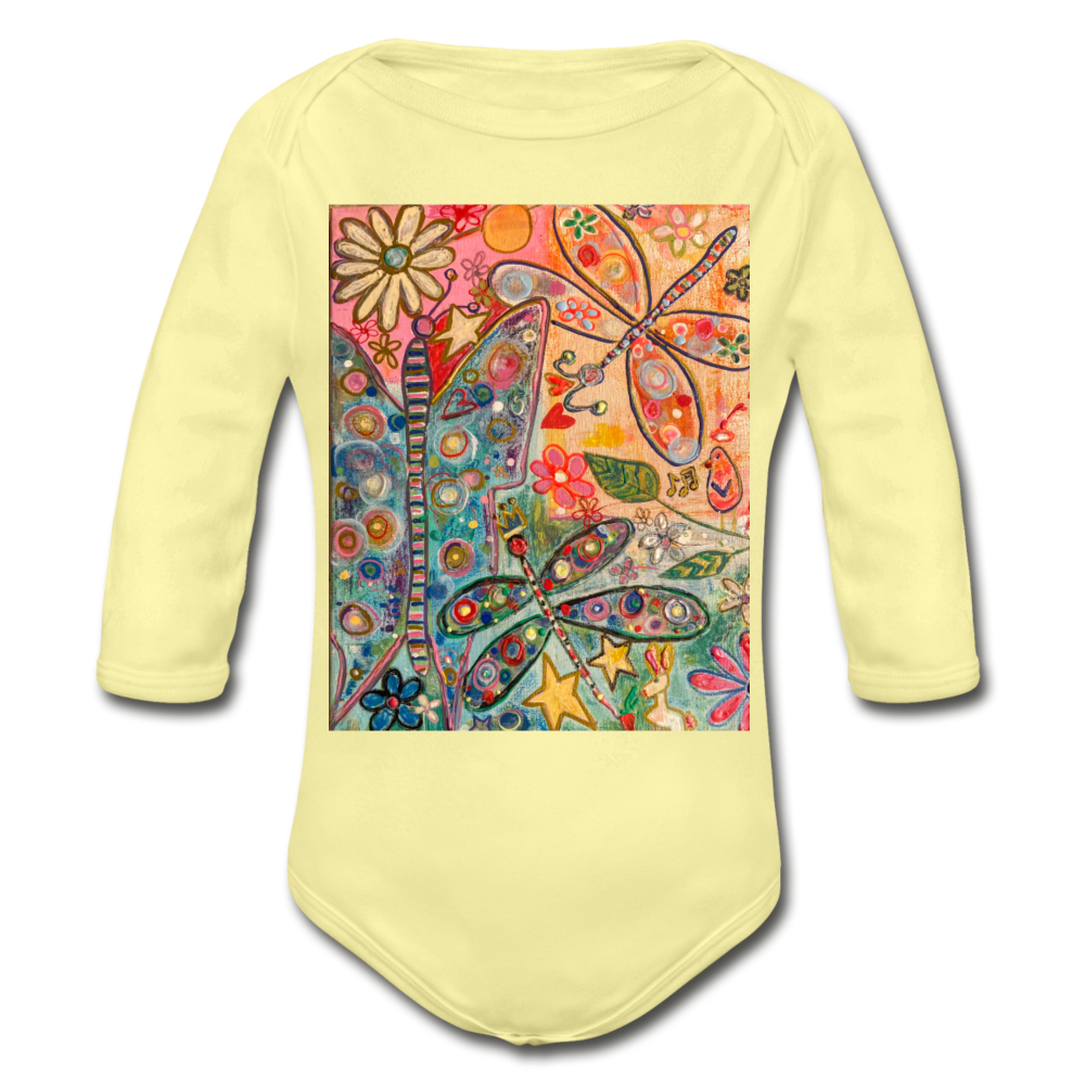 Organic Long Sleeve Baby Bodysuit - washed yellow