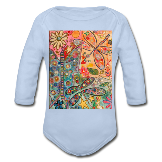 Organic Long Sleeve Baby Bodysuit - sky