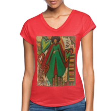 Load image into Gallery viewer, Women&#39;s Tri-Blend V-Neck T-Shirt - heather red
