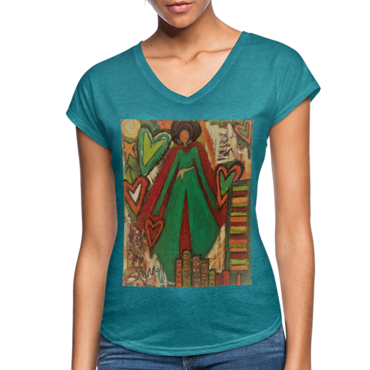 Women's Tri-Blend V-Neck T-Shirt - heather turquoise