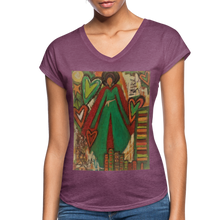 Load image into Gallery viewer, Women&#39;s Tri-Blend V-Neck T-Shirt - heather plum
