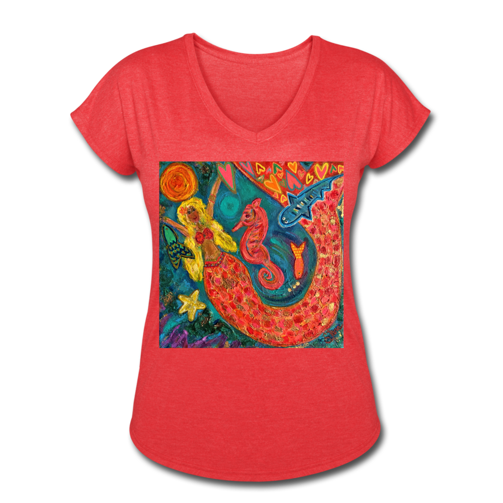 Women's Tri-Blend V-Neck T-Shirt - heather red