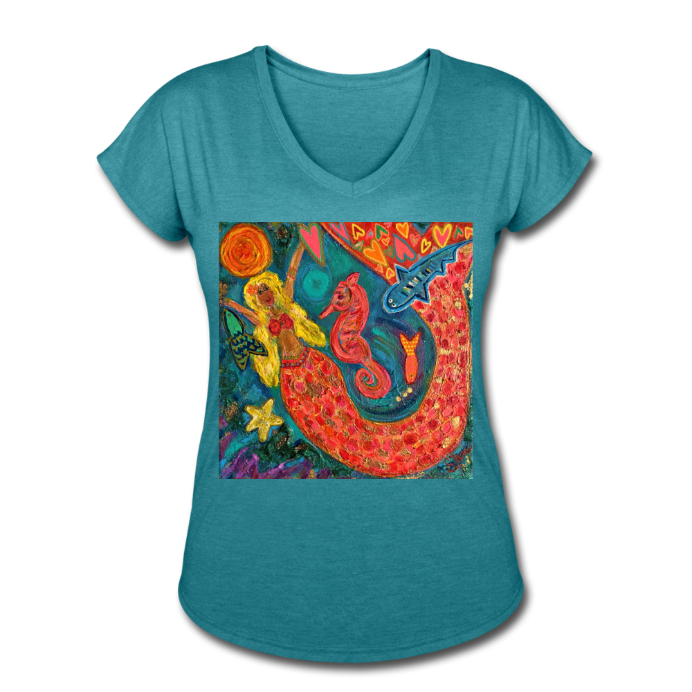 Women's Tri-Blend V-Neck T-Shirt - heather turquoise