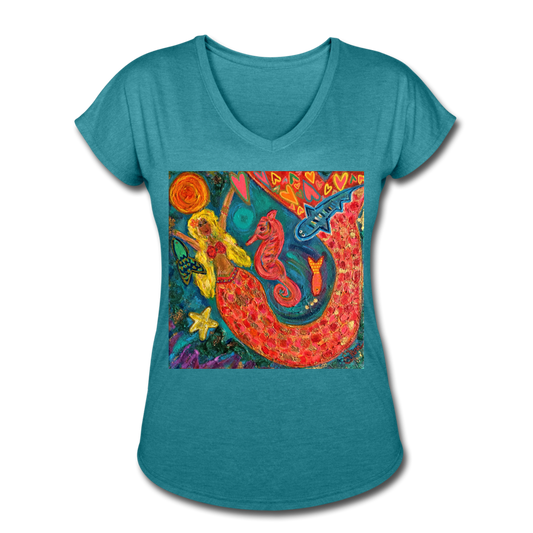 Women's Tri-Blend V-Neck T-Shirt - heather turquoise