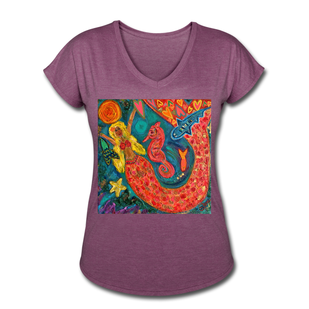 Women's Tri-Blend V-Neck T-Shirt - heather plum