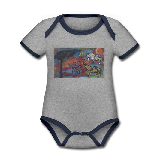 Organic Contrast Short Sleeve Baby Bodysuit - heather gray/navy