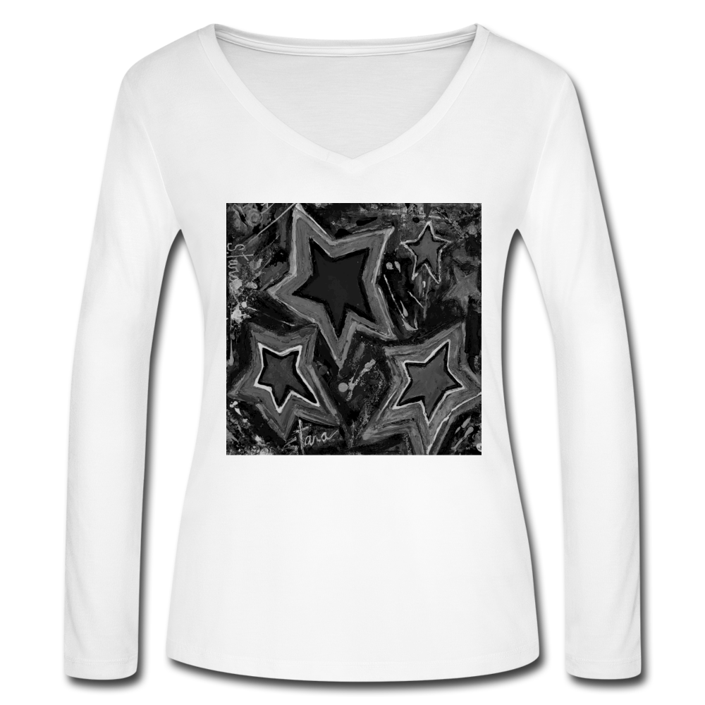 Women’s Long Sleeve  V-Neck Flowy Tee - white