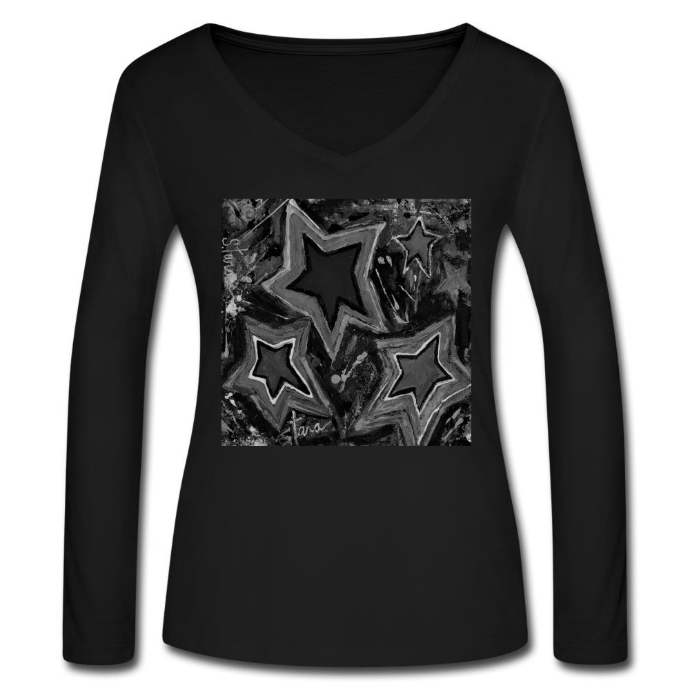 Women’s Long Sleeve  V-Neck Flowy Tee - black