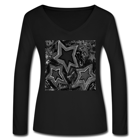 Women’s Long Sleeve  V-Neck Flowy Tee - black